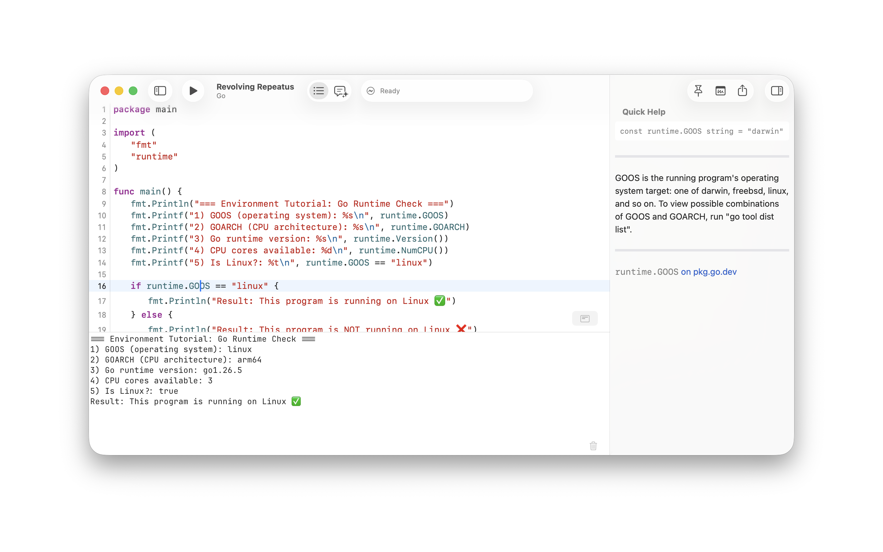 Notepad.exe running Go code against a Linux target